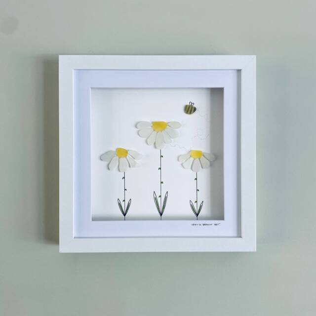 Sea Glass Flower Wall Art - Framed Botanical Picture Handmade in Cornwall - image 1