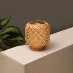 Hand Woven Bamboo Table Lamp Natural Opium Style Light - thumbnail 3