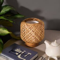Hand Woven Bamboo Table Lamp Natural Opium Style Light - thumbnail 1