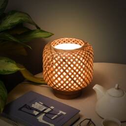 Hand Woven Bamboo Table Lamp Natural Opium Style Light - thumbnail 2