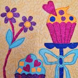 Cupcake Wall Hanging, Fabric Art, Birthday Party Decor, Quilted Tapestry, Colourful Kitchen Whimsical Decor - thumbnail 2