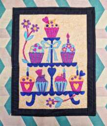 Cupcake Wall Hanging, Fabric Art, Birthday Party Decor, Quilted Tapestry, Colourful Kitchen Whimsical Decor - thumbnail 1