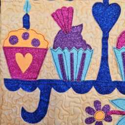 Cupcake Wall Hanging, Fabric Art, Birthday Party Decor, Quilted Tapestry, Colourful Kitchen Whimsical Decor - thumbnail 3