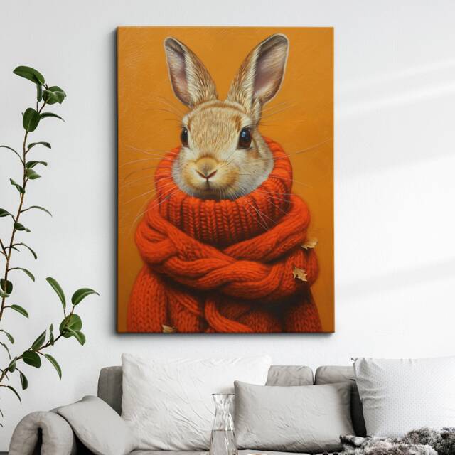 Rabbit Head Red Jumper Fleece Animal Framed Poster Print & Canvas Wall Decor Art Bedroom Home Interior Funny Lover Gift - image 1