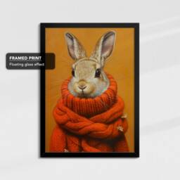 Rabbit Head Red Jumper Fleece Animal Framed Poster Print & Canvas Wall Decor Art Bedroom Home Interior Funny Lover Gift - thumbnail 2
