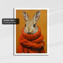 Rabbit Head Red Jumper Fleece Animal Framed Poster Print & Canvas Wall Decor Art Bedroom Home Interior Funny Lover Gift - thumbnail 3