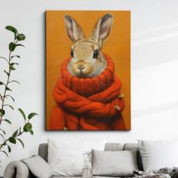 Rabbit Head Red Jumper Fleece Animal Framed Poster Print & Canvas Wall Decor Art Bedroom Home Interior Funny Lover Gift - thumbnail 1