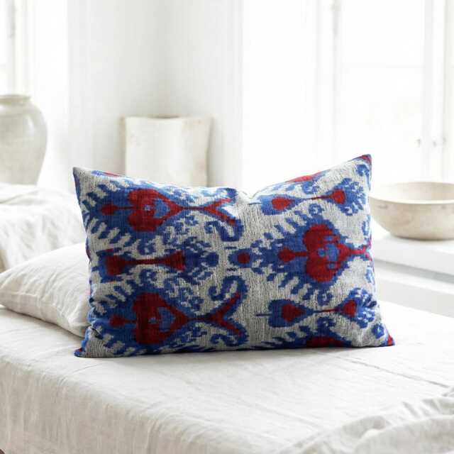16x24 Ikat Velvet Pillow Cover, Handwoven Decorative Cushion - image 1