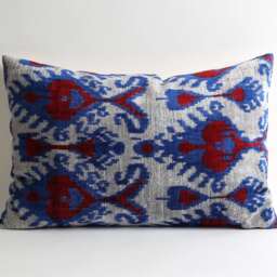 16x24 Ikat Velvet Pillow Cover, Handwoven Decorative Cushion - thumbnail 3