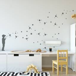 Wall Decal Soap Bubble Boy With 130 Dot Stickers, Kids Room Dots & Nursery Decor, 1 - Or 2-Coloured in 35 Colours, Banksy Style - thumbnail 2