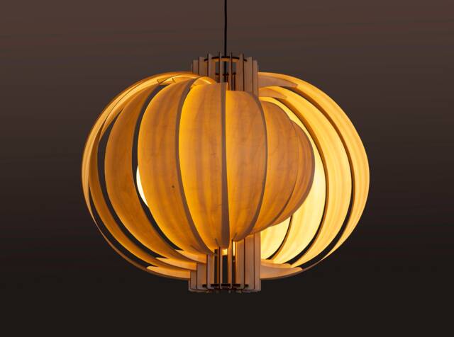 Birch Plywood Pendant Light, Art Deco Wood Lampshade - image 1