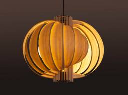 Birch Plywood Pendant Light, Art Deco Wood Lampshade