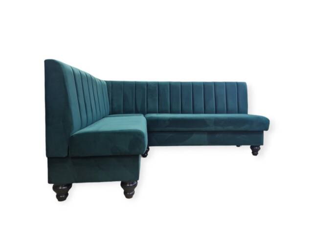 Fluted Back Highland Green Velvet Kitchen + Commercial Corner Booth Bench Seating Available in Any Colour Or Fabric Bespoke Made To Measure - image 1
