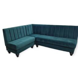 Fluted Back Highland Green Velvet Kitchen + Commercial Corner Booth Bench Seating Available in Any Colour Or Fabric Bespoke Made To Measure - thumbnail 3