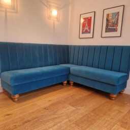 Fluted Back Highland Green Velvet Kitchen + Commercial Corner Booth Bench Seating Available in Any Colour Or Fabric Bespoke Made To Measure - thumbnail 2