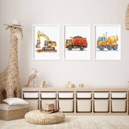 Construction Vehicle Prints Kids' Room Wall Art, Set Of 3 - thumbnail 2