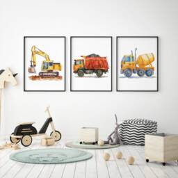 Construction Vehicle Prints Kids' Room Wall Art, Set Of 3 - thumbnail 3
