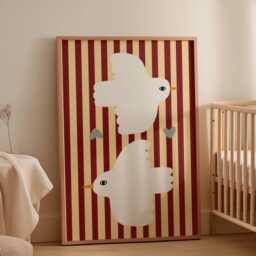 stripe Doves Print, Nursery Illustration Kids Bedroom Art, Wall Room Play Room, Unframed - thumbnail 3