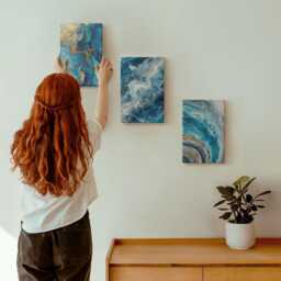 Canvas Wall Art Set Of 3 - Blue Patterns in Three Paintings, Art, Abstract Hanging Piece - thumbnail 3
