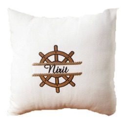 Custom Boat Name, Wooden Ship , Ship'swheel Pillow Cover, Personalized, Embroidered, Beach House Decor, Nautical Decor, Boating Gift, Seaside Decor - thumbnail 2