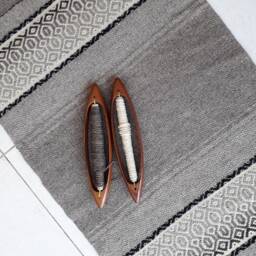 Scandinavian Print Area Rug ~ Brown & White Bohemian Hallway Runner Kilim Natural Wood Throw Hand Woven Accent - thumbnail 2