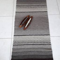 Scandinavian Print Area Rug ~ Brown & White Bohemian Hallway Runner Kilim Natural Wood Throw Hand Woven Accent - thumbnail 3