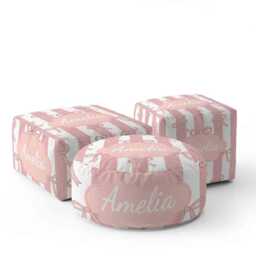 Personalised Pink Bow Stripe Kids Pouffe - Custom Name Seat Cute Nursery Furniture Baby Girl Bedroom Decor Striped Toddler Gift