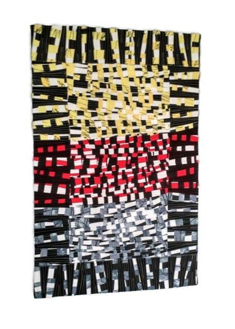 Abstract Art Quilt, Modern Wall Hanging, Black Red Yellow Patchwork - image 1