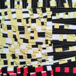 Abstract Art Quilt, Modern Wall Hanging, Black Red Yellow Patchwork - thumbnail 4