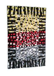 Abstract Art Quilt, Modern Wall Hanging, Black Red Yellow Patchwork - thumbnail 1
