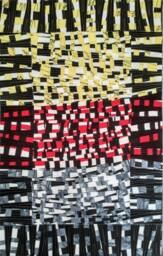 Abstract Art Quilt, Modern Wall Hanging, Black Red Yellow Patchwork - thumbnail 2