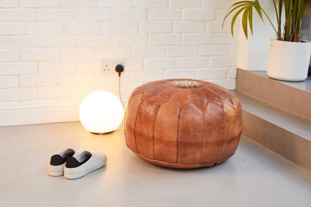 Summer Sale Deluxe Moroccan Tan Leather Motif Pouffe, Handmade Artisan Ottoman Bean Bag Footstool, Floor Cushion - image 1