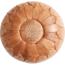 Summer Sale Deluxe Moroccan Tan Leather Motif Pouffe, Handmade Artisan Ottoman Bean Bag Footstool, Floor Cushion - thumbnail 2