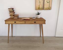 Handmade Solid Pine Desk Mid-Century Modern Style, 2 Drawers - Ref. 0012