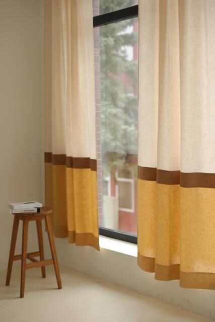 Linen Color Block Curtain Panels Semi-Sheer 3-Color Drapes - Set Of 2 - image 1
