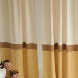 Linen Color Block Curtain Panels Semi-Sheer 3-Color Drapes - Set Of 2 - thumbnail 2