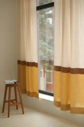 Linen Color Block Curtain Panels Semi-Sheer 3-Color Drapes - Set Of 2 - thumbnail 1