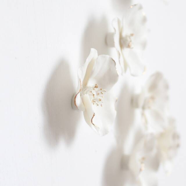 Wall Art Of 11 White & Gold Porcelain Poppies - image 1