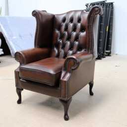 Upholstered Accent Armchair For Living Room - Reading Chair Made Of Real Leather Authentic Chesterfield Brown - thumbnail 2