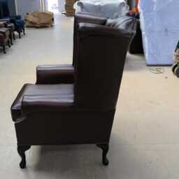 Upholstered Accent Armchair For Living Room - Reading Chair Made Of Real Leather Authentic Chesterfield Brown - thumbnail 3