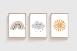Set Of 3 Girls Nursery Prints, Rainbow Pastel Wall Art, Bedroom Toddler, Playroom - thumbnail 1