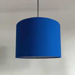 Royal Blue Cotton Drum Lampshade, White Lined Ceiling Shade