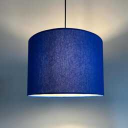 Royal Blue Cotton Drum Lampshade, White Lined Ceiling Shade - thumbnail 2