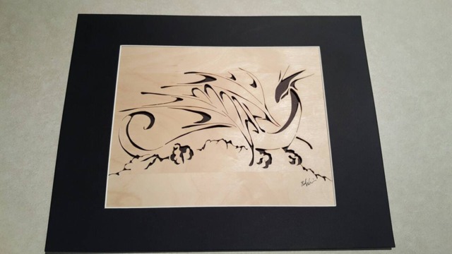 Handmade Dragon Woodcut Scroll Saw Art, 11x14 Matted - image 1