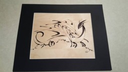 Handmade Dragon Woodcut Scroll Saw Art, 11x14 Matted