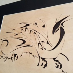 Handmade Dragon Woodcut Scroll Saw Art, 11x14 Matted - thumbnail 2