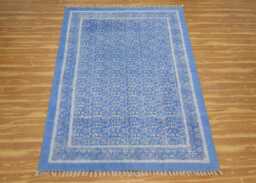 Indian Handmade Rug, Block Printed Blue Cotton Bedroom Large Area Boho Hallway Custom Size Rug 8x10 3x20 12x12 Feet - thumbnail 1