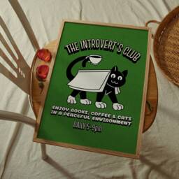 The Introvert's Club Retro Print - Fun Wall Art, Vintage Cats Books Coffee, Social Club, Trendy Homebody Aesthetic - thumbnail 2