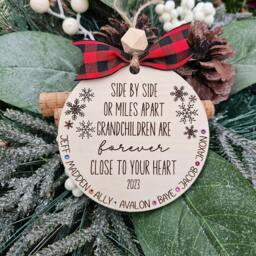 Personalized Grandchildren Christmas Ornament - Long Distance Grandparent Gift Engraved Maple Wood With Hearts Or Swarovski Birthstones - thumbnail 2
