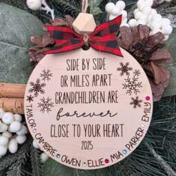 Personalized Grandchildren Christmas Ornament - Long Distance Grandparent Gift Engraved Maple Wood With Hearts Or Swarovski Birthstones